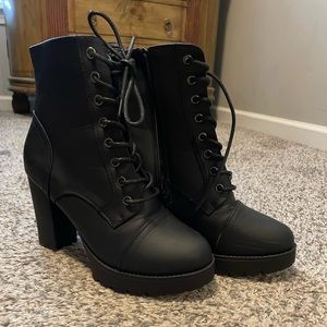 Chunky Heel Black Combat Booties